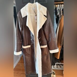 WE WORE WHAT Women's Brown and Cream Shearling Coat